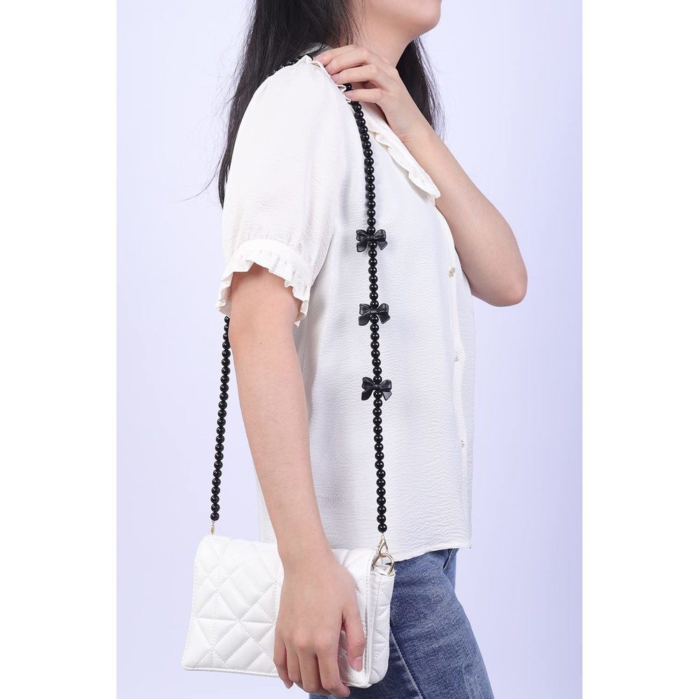 Handbag Imitation Pearl Purse Chain Strap Bowknot Bag Long Chains Bag XD